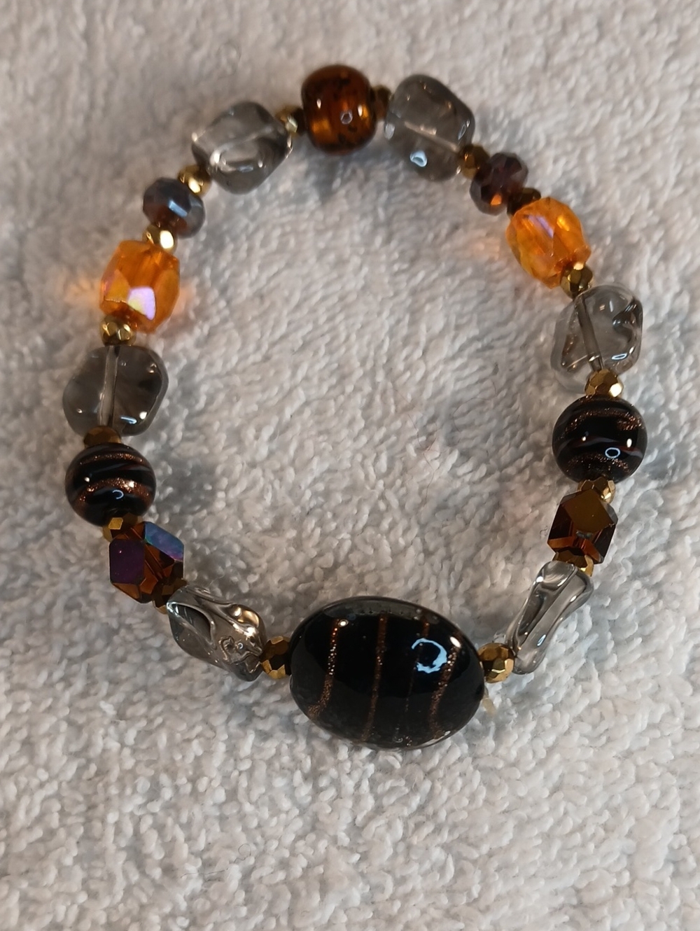 Handmade Brown and Amber Beaded Stretch Bracelet